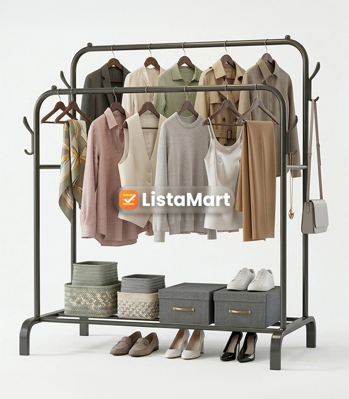 استاند ملابس زوجي اسود معدن بالكامل