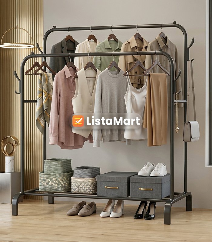 استاند ملابس زوجي اسود معدن بالكامل 1